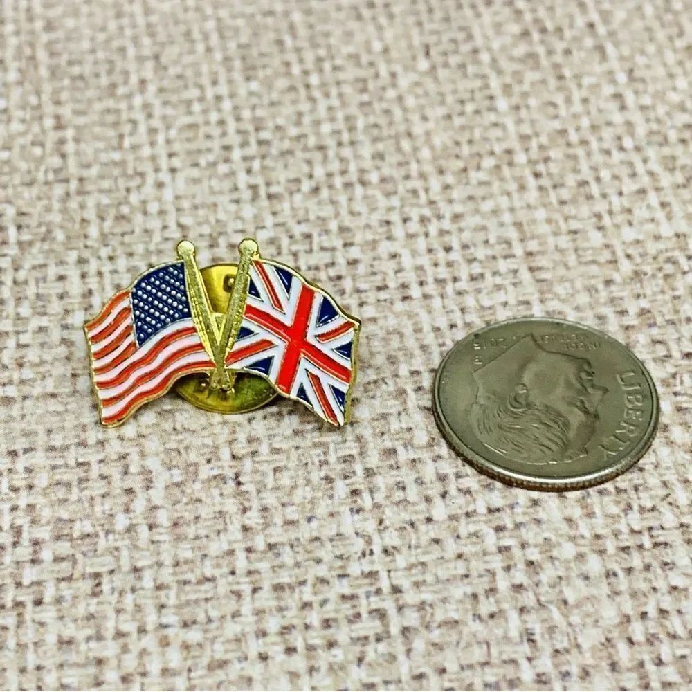 American British Flag Enameled Gold Straight Back Pin